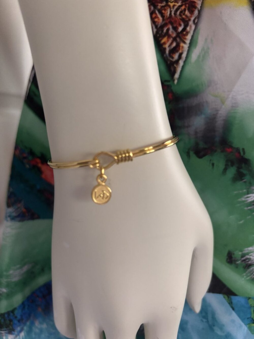 Luca + Danni Gold Tone Bangle Bracelet Blue Crystal Stackable - Picture 2 of 2